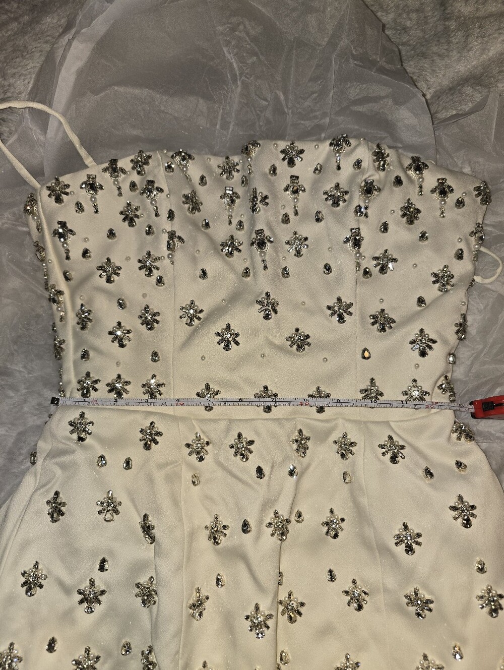 House of CB Ivory Strapless Embellished Column Dress - Picture 5 of 12